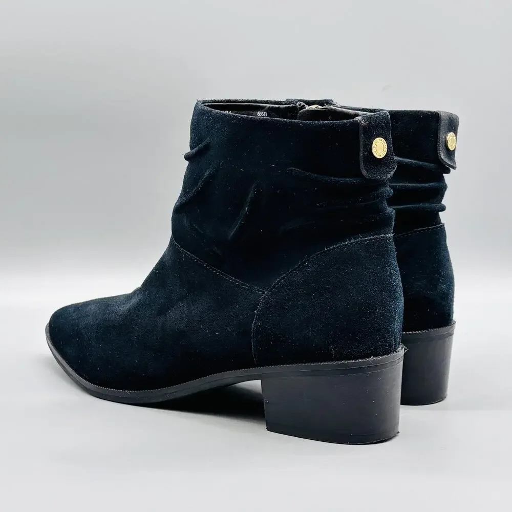 Cole Haan Boots Womens 6.5 Black Suede Ankle Booties Side Zip Heel Casual Dressy